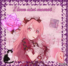 a picture of a girl with the words i love aini momoi