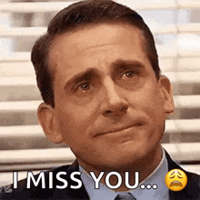 michael scott from the office is crying and saying `` i miss you ... ''