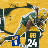 a green bay packers player named jones runs with the ball