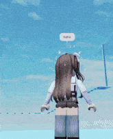 a girl in a video game with a speech bubble that says " haha "