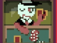 a pixel art of a man in a tuxedo playing poker
