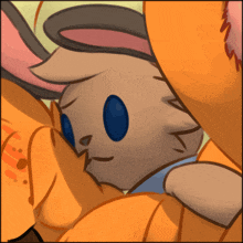 a drawing of a rabbit with blue eyes and a blue nose