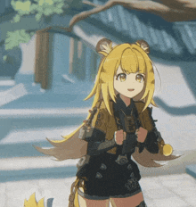 a drawing of a girl with yellow hair and a lion 's ear on her head