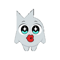 a cartoon character is blowing a kiss and has big eyes