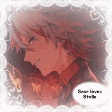 a picture of a boy with the words scar loves stelle on it