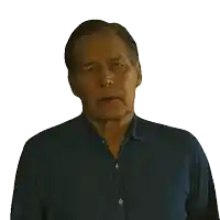 a man wearing a blue shirt looks at the camera