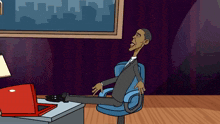 a cartoon of obama sitting in an office chair