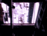a window with a light shining through it