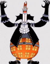 a cartoon drawing of a monster with a huge belly and sharp teeth