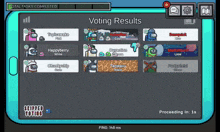 among us game showing the voting results and a ping of 148 ms