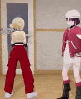 two anime characters are standing in front of a door with the number 50 on the bottom right