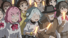 a group of anime characters holding glowing sticks