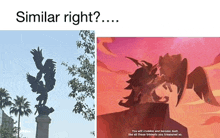 a picture of a statue next to a picture of a cartoon character with the words similar right below it