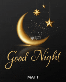 a poster that says good night matt with a crescent moon