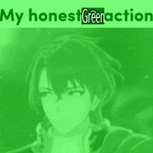 a green background with a picture of a boy and the words my honest green action