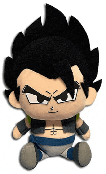 a stuffed toy of a cartoon character with black hair and a beard