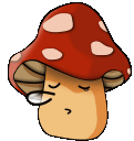 a cartoon drawing of a mushroom with a red hat and glasses .