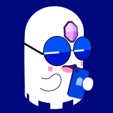 an illustration of a ghost wearing sunglasses and holding a cellphone