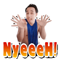 a sticker of a shirtless man with the words nyeeeh on the bottom