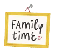 a picture frame that says family time with a microphone attached to it