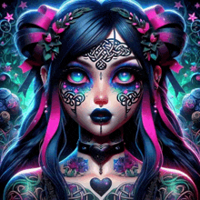 a painting of a girl with tattoos on her body