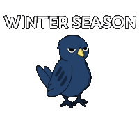 a cartoon of a bird laying in the snow with the words winter season above it