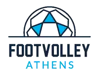 a logo for footvolley athens with a soccer ball in the middle