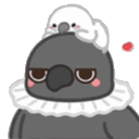 a cartoon bird with a white bird on its head and a white collar .