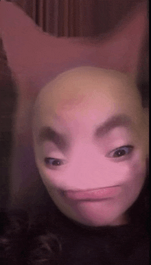 a close up of a person 's face with a cat 's ears on it .