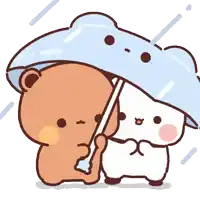 a brown bear and a white bear under an umbrella