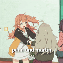 a cartoon of two girls fighting with the words pann and martin above them