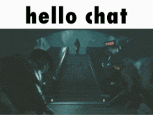 a poster that says hello chat with a picture of stairs