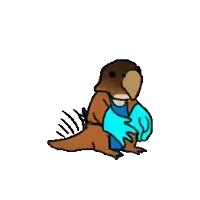 a cartoon drawing of an otter holding a fish
