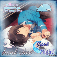 a picture of a boy sleeping with the words " court is adjourned for naptime " above him