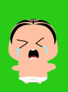 a cartoon baby in a diaper is crying with tears coming out of his eyes