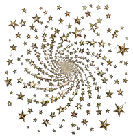 a swirl of gold stars is against a white background