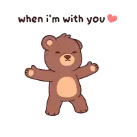 a pink teddy bear is sitting on top of a brown teddy bear with the words " when i 'm with you " above them