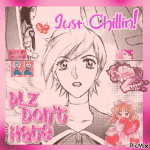 a picture of a girl with the words ' just chillin ' ' on it