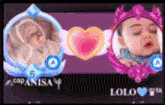 a couple of pictures of a baby and a woman with hearts around them