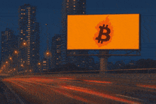 a billboard with the letter b on it is on a highway