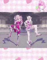 a pink and white anime character with the number 8 on their chest