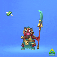 a cartoon character holding a spear with the words hold bitcoin written above him