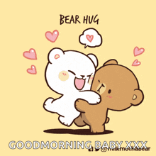 a cartoon of a bear hugging another bear with the words " good morning baby xxx " below them