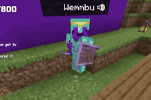 a minecraft character holding a shield and a sword