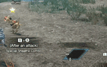 a screenshot of a video game that says bumi after an attack special sheathe combo