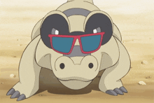 a cartoon frog wearing sunglasses is crawling on the ground