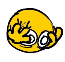 a cartoon drawing of a yellow smiley face with a black outline on a white background