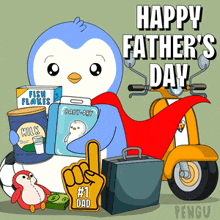 a happy father 's day greeting card with a penguin