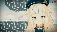 a cartoon girl wearing a blue hat with the number 2036 on it