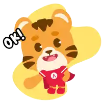 a cartoon of a tiger giving a thumbs up with the word ok above him